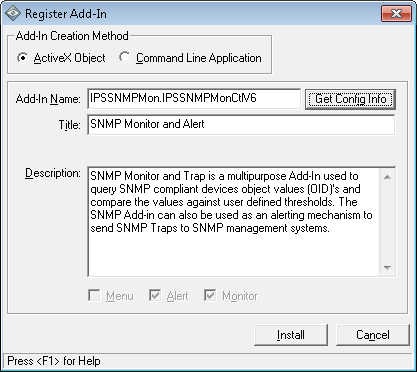 IPSentry Add-In Manager - Install New ActiveX Add-In