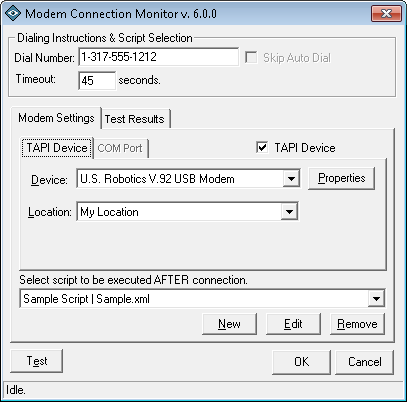 Modem Connection Monitoring Add-In Configuration