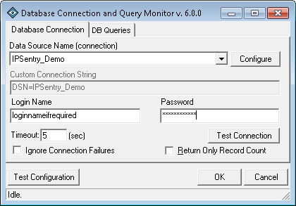 Database Connection and Query Monitoring Add-In Configuration