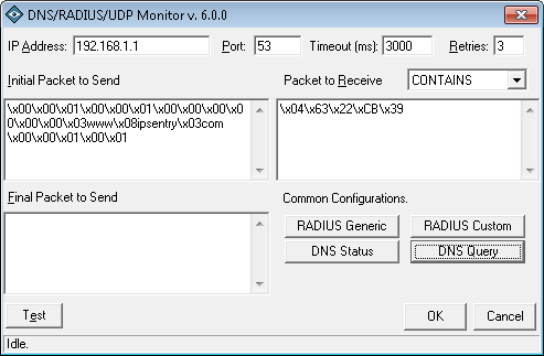 DNS, RADIUS, UDP Monitoring Add-In Configuration