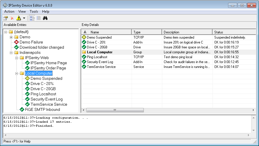 IPSentry monitoring software device editor
