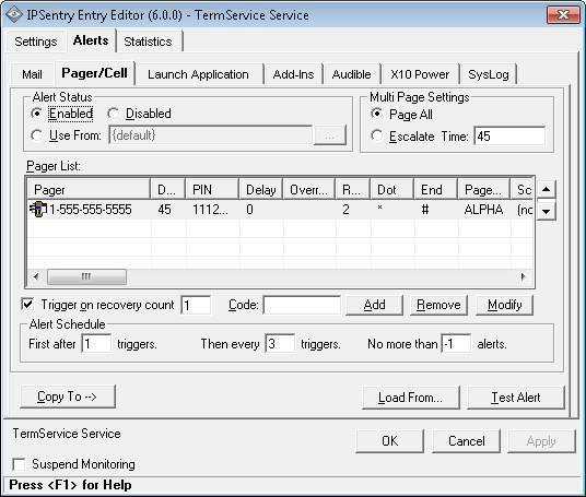 IPSentry Cell/SMS/Pager Alert Notification Configuration