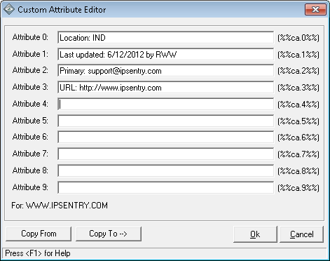 IPSentry device custom attributes editor