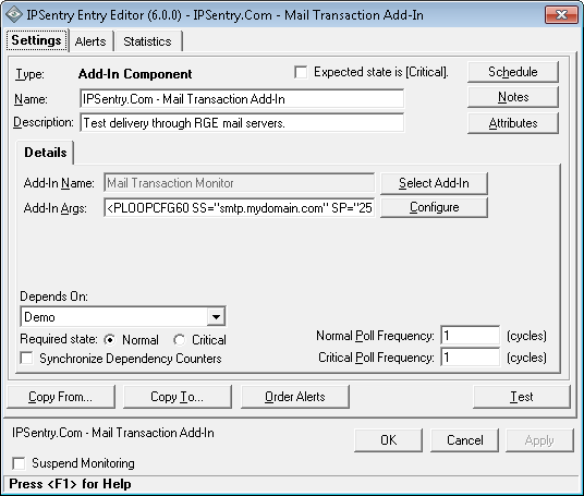IPSentry add-in monitoring configuration