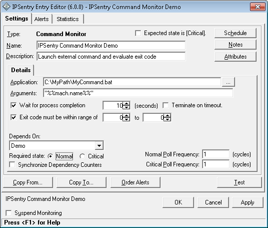 IPSentry External Command monitoring configuration
