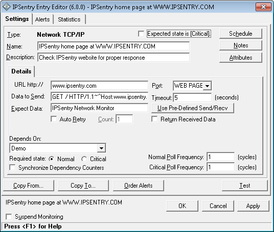 IPSentry basic web page monitoring configuration