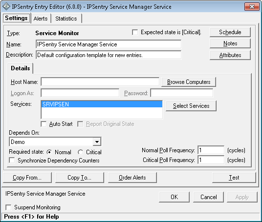 IPSentry Service Monitor Configuration
