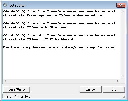 IPSentry Monitored Device Note Editor