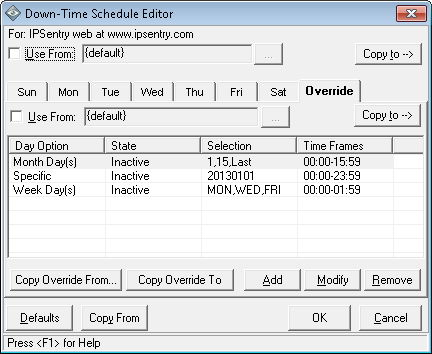 IPSentry Device Monitor Schedule Override