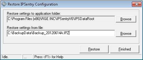 IPSentry Restore Configuration Data
